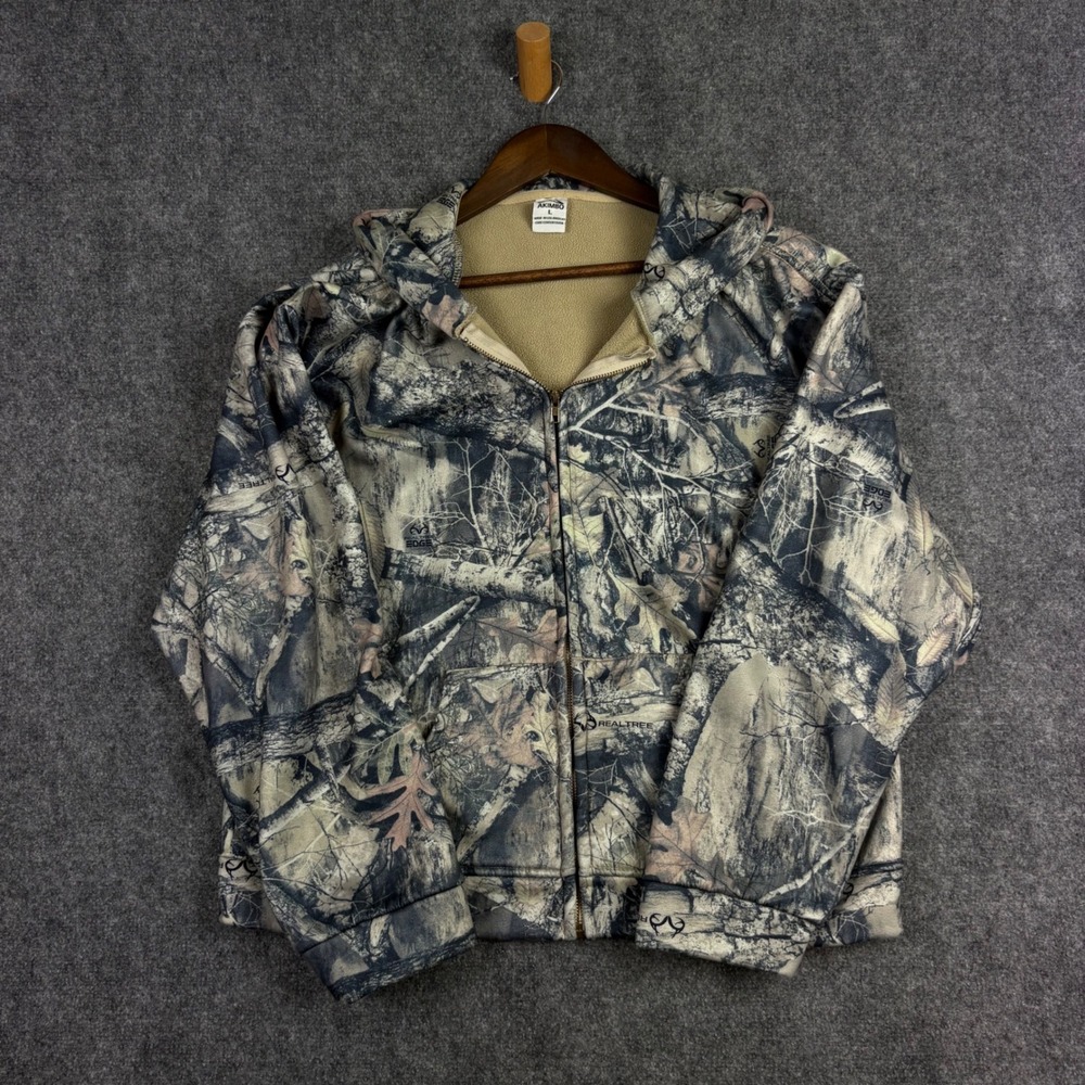 Akimbo Zip Up Hoodie Mens L Camo Realtree Edge Fleece Lined Streetwear Jacket